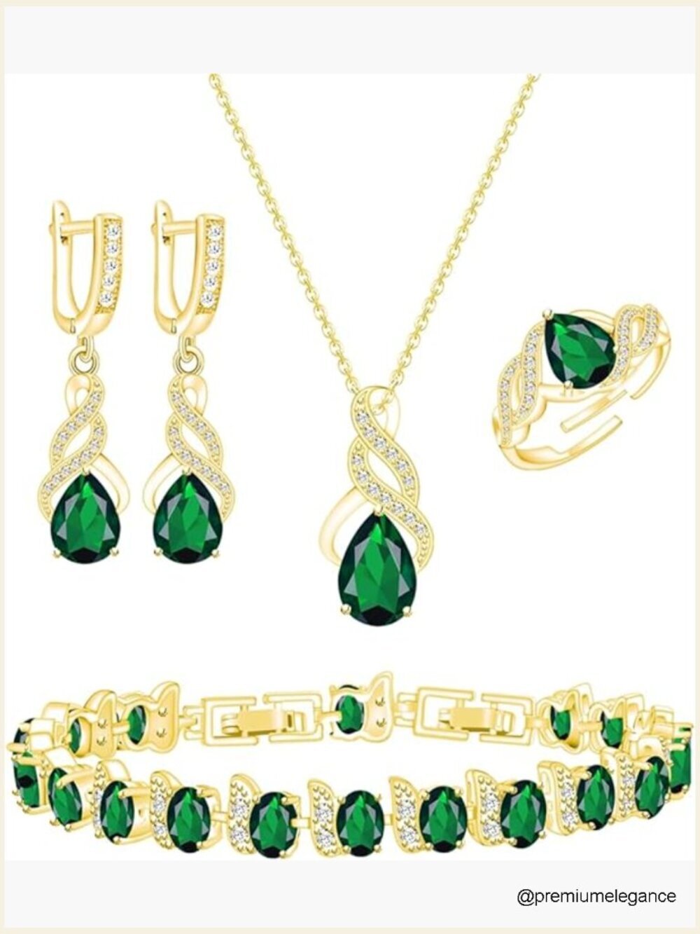 Luxury Wedding Jewelry Set - Necklace Earrings Bracelet Ring Set for Women